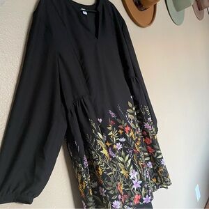 NWOT - Old Navy - Women’s Black Floral Mini Long-sleeve Summer Dress - Plus